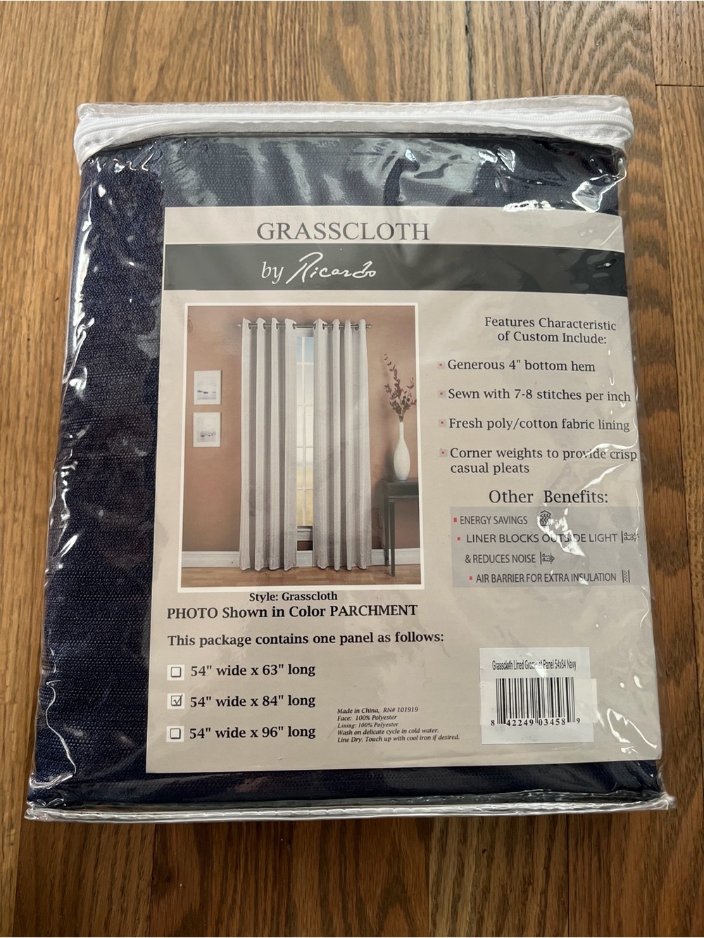 Grasscloth by Ricardo Navy Curtain Panel